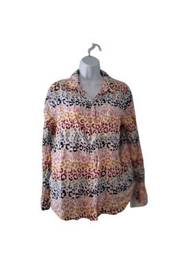 Boden button up shirt womens 8 R rainbow leopard 100% linen